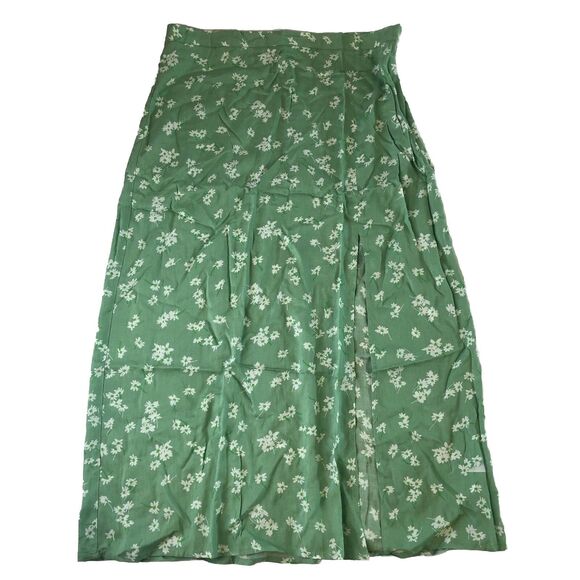 ASOS Womens Midi Slip Thigh Split Skirt sage green Daisy floral Size 12 NWOT - Picture 2 of 14